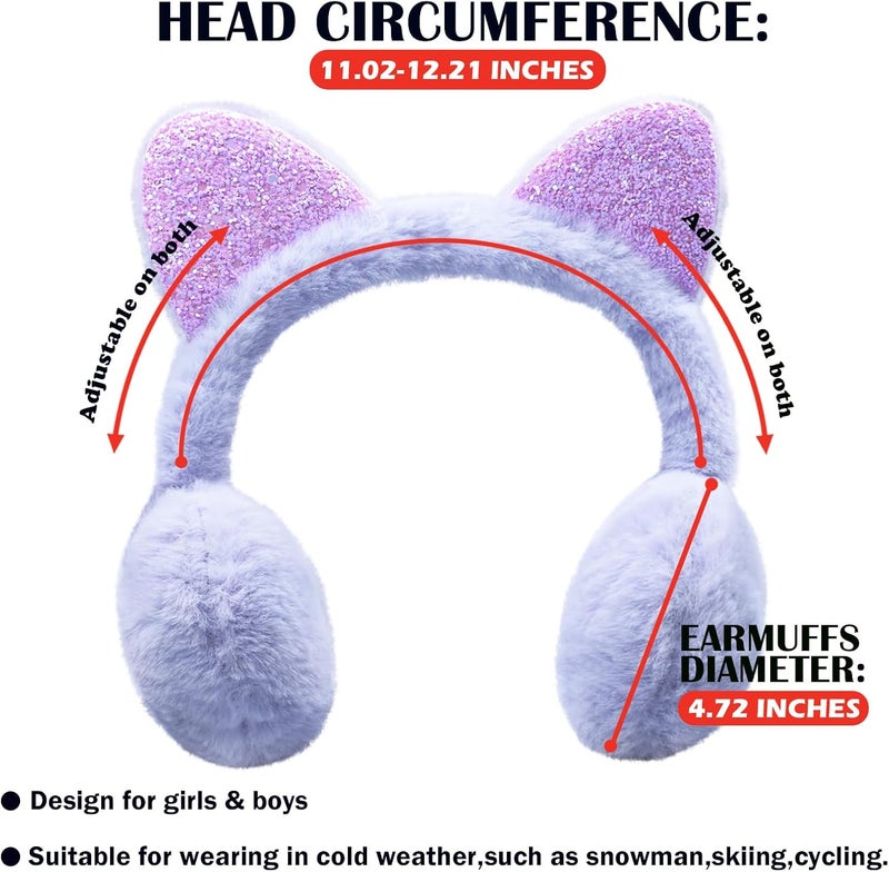 EDCYF Ear Muffs Gloves Set for Kids Girls Winter Ear Muffs Adjustable Sequins Warm Earmuffs Furry Outdoor - Image 2